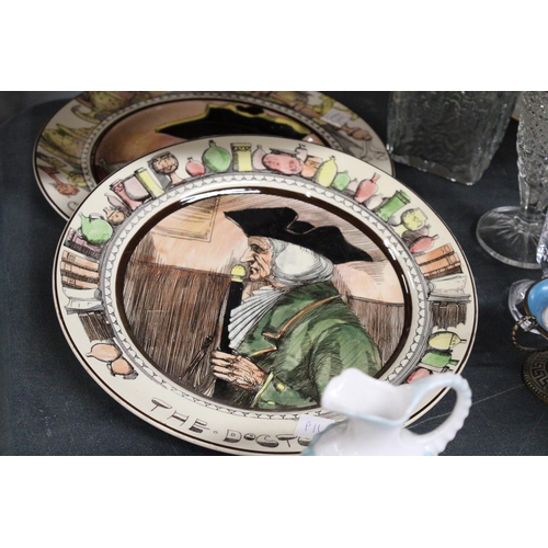 1009 - TWO ROYAL DOULTON CABINET PLATES, 'THE DOCTOR' AND 'THE MAYOR', PLUS A CERAMIC DRESSING TABLE SET