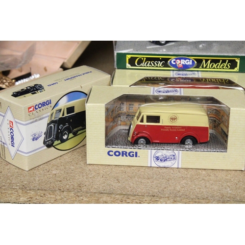 1050 - EIGHT CORGI MODELS OF MORRIS J VANS - ALL AS NEW IN BOXES