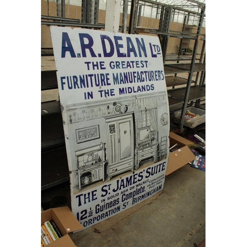 1636 - AN ORIGINAL VINTAGE ENAMELED 'A.R.DEAN LTD, THE GREATEST FURNITURE MANUFACTURERS IN THE MIDLANDS' SI... 