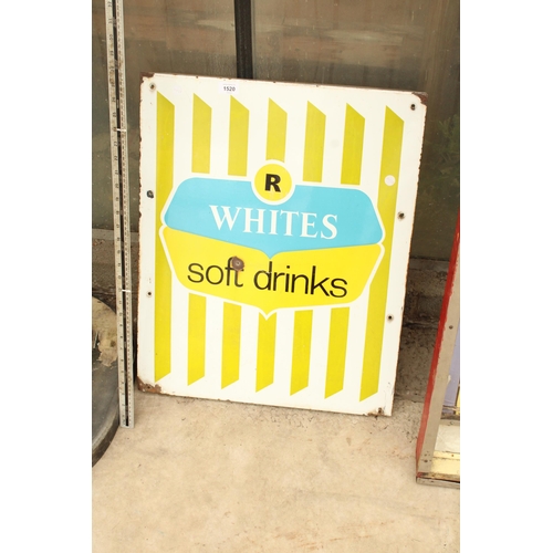 1908 - AN ORIGINAL R WHITES SOFT DRINKS ENAMEL SIGN (52CM x 64CM)