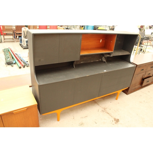 2613 - A RETRO TEAK PAINTED SIDEBOARD ENCLOSING CUPBOARDS AND DRAWERS 72