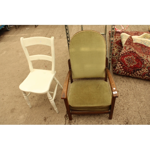 2766 - A PAINTED KITCHEN CHAIR AND LOW FIRESIDE CHAIR