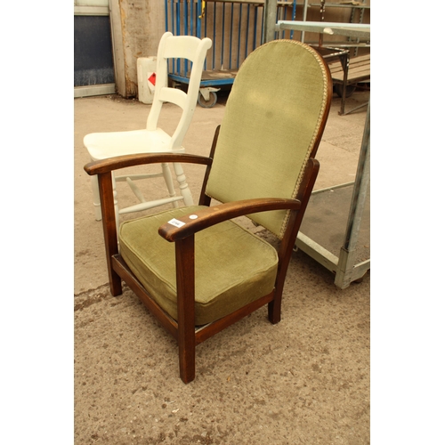 2766 - A PAINTED KITCHEN CHAIR AND LOW FIRESIDE CHAIR