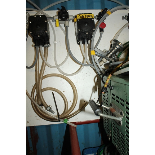 3349 - A PUB CELLAR PUMP BOARD WITH PIPE WORK