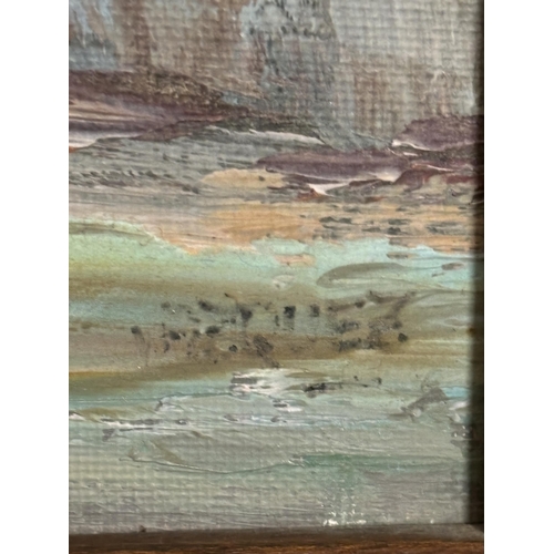 81 - A FRAMED OIL ON CANVAS OF A MEDITERRANEAN HOUSE, BOAT AND BEACH SCENE SIGNED TO LOWER RIGHT HAND COR... 