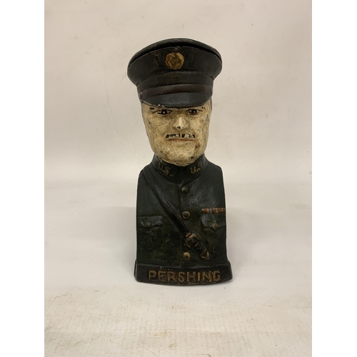 107 - A CAST IRON WWI GENERAL PERSHING MECHANICAL COIN BANK