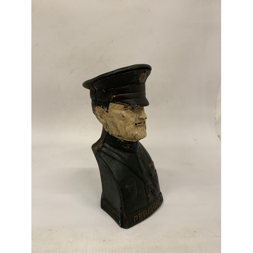 107 - A CAST IRON WWI GENERAL PERSHING MECHANICAL COIN BANK