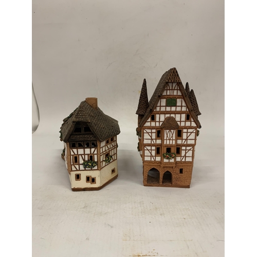 112 - TWO LITHUANIAN HANDMADE CERAMIC POTTERY HOUSES TEALIGHT HOLDERS