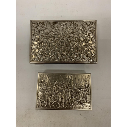 119 - TWO VINTAGE SILVER PLATED CIGAR/JEWELLERY BOXES