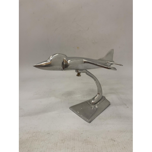 148 - A CHROMED ALUMINIUM SEA HARRIER ON PEDESTAL BY NAUTICALIA LONDON