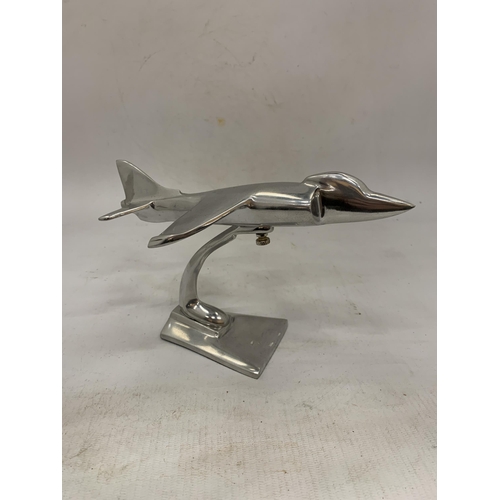 148 - A CHROMED ALUMINIUM SEA HARRIER ON PEDESTAL BY NAUTICALIA LONDON