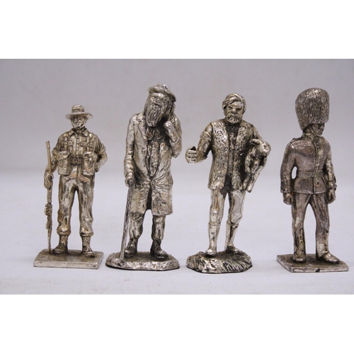 195 - FOUR HEAVY SOLID PEWTER FIGURES - 10.5 CM