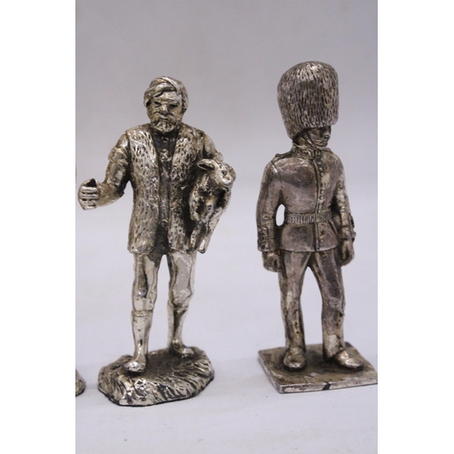 195 - FOUR HEAVY SOLID PEWTER FIGURES - 10.5 CM