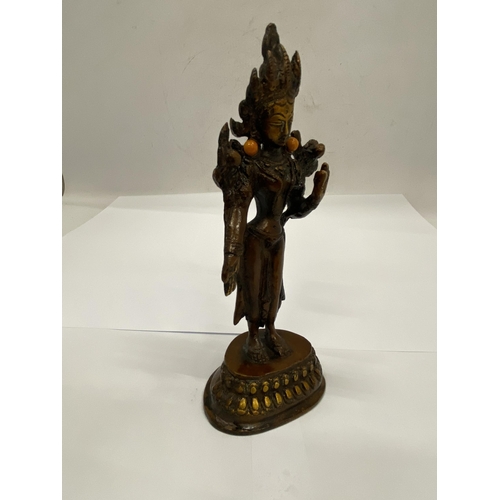 20 - A BUDDHIST BRONZE STATUE OF A FEMAL DEITY - 16.5 CM