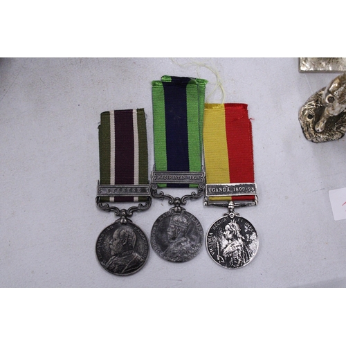 201 - THREE MEDALS, TIBET, INDIA CAMPAIGNS AND UGANDA