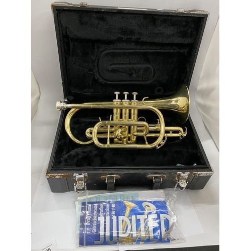 36 - A CASED JUPITER JCR-520M CORNET WITH MOUTHPIECE