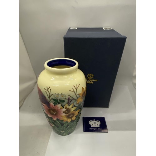 39 - A BOXED OLD TUPTON WARE SUMMER BOUQUET DESIGN VASE - APPROX 28 CM