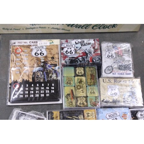 272 - A QUANTITY OF ROUTE 66 COLLECTABLES TO INCLUDE NOSTALGIC ART CLOCK, MAGNETS, SIGN, ETC.,