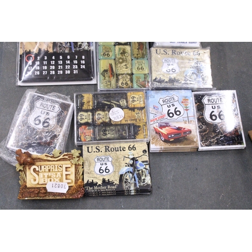 272 - A QUANTITY OF ROUTE 66 COLLECTABLES TO INCLUDE NOSTALGIC ART CLOCK, MAGNETS, SIGN, ETC.,