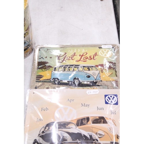 274 - A QUANTITY OF VOLKSWAGON BEETLE COLLECTABLES TO INCLUDE SIGNS, MONEY TIN, FRIDGE MAGNETS, ETC.,