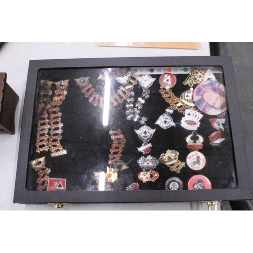 275 - A CASED QUANTITH OF ENAMEL PIN BADGES TO INCLUDE BELLE VUE SPEEDWAY, ACES SPEEDWAY SUPPORTERS CLUB E... 