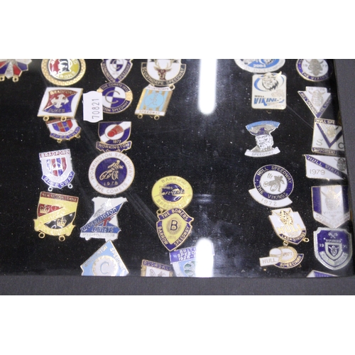 282 - A CASED QUANTITY OF ENAMEL PIN BADGES TO INCLUDE BRADFORD BARONS, THE DUKES HALIFAX SPEEDWAY, HULL V... 