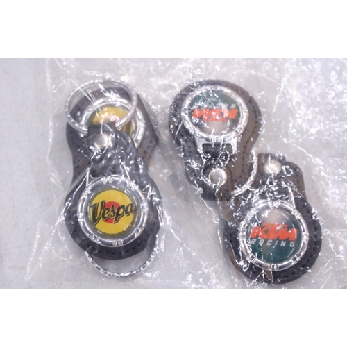 286 - A QUANTITY OF MOTORCYCLE KEYRINGS TO INCLUDE HONDA CBR, VIRAGO, KTM, ETC.,