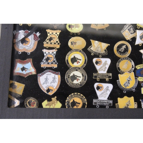 297 - A CASED QUANTITY OF ENAMEL PIN BADGES TO INCLUDE WOLVERHAMPTON SPEEDWAY, WOLVES SPEEDWAY, GOOD YEAR ... 