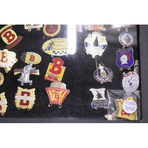 312 - A CASED QUANTITY OF ENAMEL PIN BADGES TO INCLUDE BIRMINGHAM SPEEDWAY, 1981 IPSWICH WITCHES, MILTON K... 