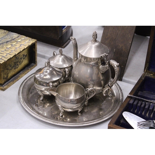 317 - A SILVER PLATED TEASET ON A TRAY