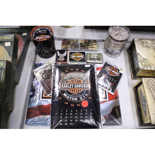 321 - A QUANTITY OF HARLEY-DAVIDSON COLLECTABLES TO INCLUDE MAGNETS, SIGNS, MONEY TINS, ETC.,