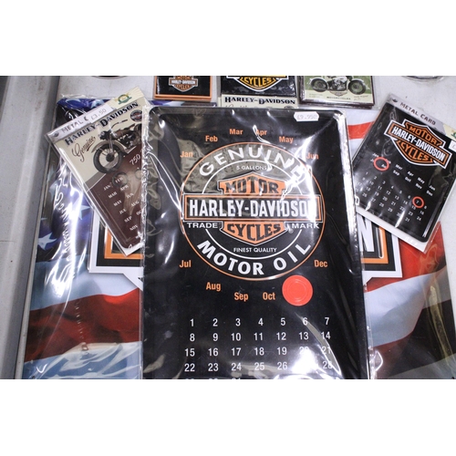 321 - A QUANTITY OF HARLEY-DAVIDSON COLLECTABLES TO INCLUDE MAGNETS, SIGNS, MONEY TINS, ETC.,