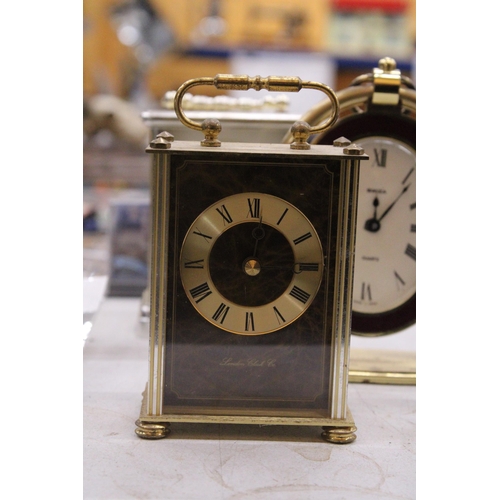 341 - THREE BRASS MANTLE CLOCKS TO INCLUDE 2 CARRIAGE CLOCKS