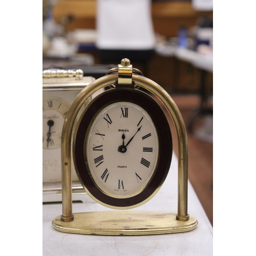 341 - THREE BRASS MANTLE CLOCKS TO INCLUDE 2 CARRIAGE CLOCKS