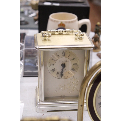 341 - THREE BRASS MANTLE CLOCKS TO INCLUDE 2 CARRIAGE CLOCKS