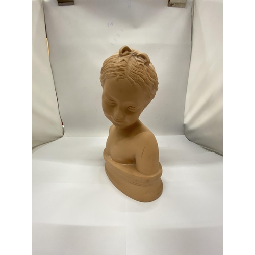 40 - A CHALKWARE  FIGURE OF A SEATED BOY READING A BOOK TOGETHER WITH A BUST OF AN ELEGANT LADY