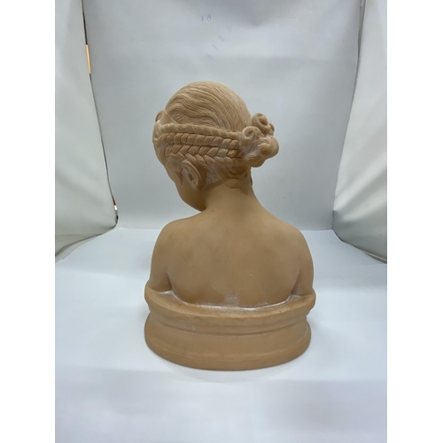 40 - A CHALKWARE  FIGURE OF A SEATED BOY READING A BOOK TOGETHER WITH A BUST OF AN ELEGANT LADY