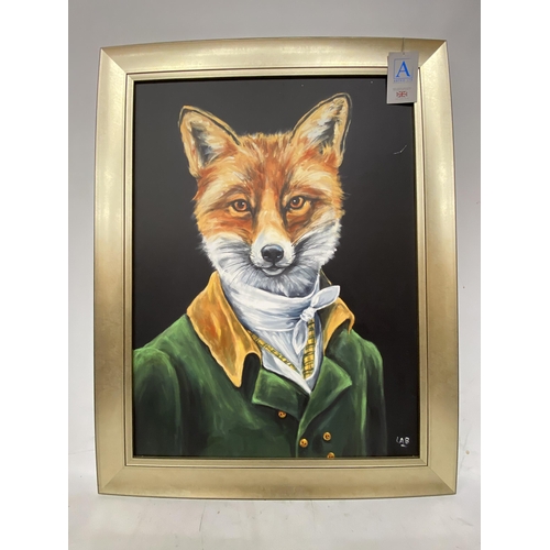 56 - A FRAMED ARTWORK OF A DAPPER FOX BY ARTIST LOUISE BROWN - 92 X 72 TO INCLUDE THE FRAME