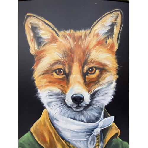 56 - A FRAMED ARTWORK OF A DAPPER FOX BY ARTIST LOUISE BROWN - 92 X 72 TO INCLUDE THE FRAME