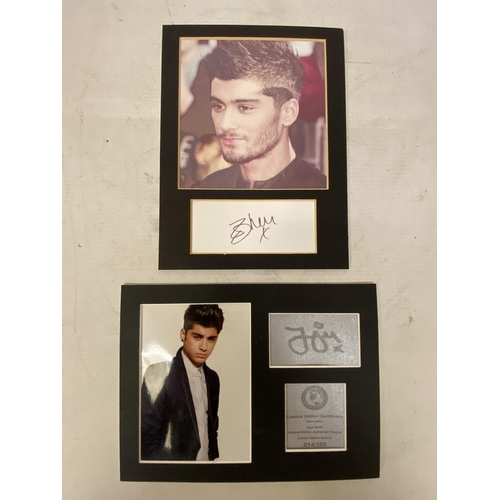 75 - TWO SIGNED AUTOGRAPHS OF ZAYN MALIK FROM THE BAND ONE DIRECTION - WHIST WE BELIEVE THE SIGNATURE/S T... 