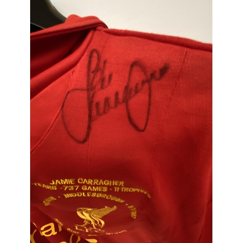 76 - A JAMIE CARRAGHER SIGNED LIVERPOOL SHIRT LIMITED EDITION IN AID OF HIS CHARITY 309 OF 737 TOGETHER W... 