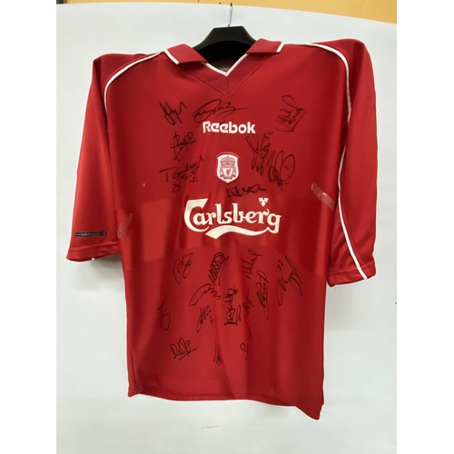 87 - A MULTI-SIGNED REPLICA LIVERPOOL SHIRT SIGNED BY PLAYERS FROM THE 2000/2001 SEASON WITH CERTIFICATE ... 