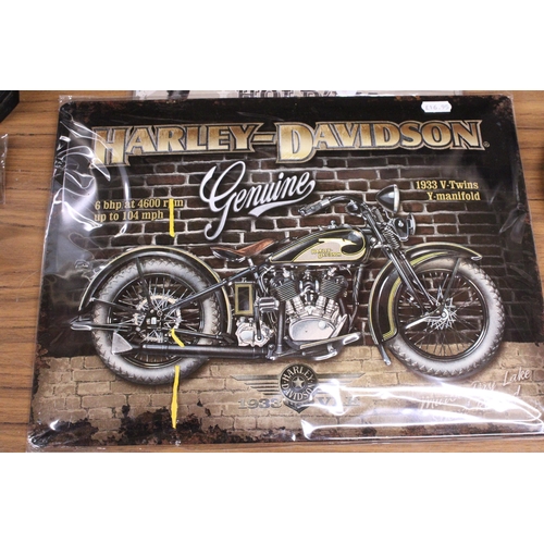 994 - THREE TIN SIGNS TO INCLUDE TWO HARLEY DAVIDSON