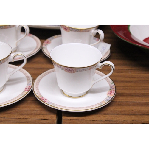 995 - A QUANTITY OF ROYAL DOULTON 'DARJEELING' CUPS AND SAUCERS, A LARGE VINTAGE PLATTER, ETC