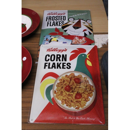 997 - TWO KELLOG'S TIN SIGNS TO IONCLUDE CORN FLAKES AND FROSTED FLAKES