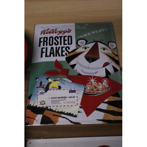 997 - TWO KELLOG'S TIN SIGNS TO IONCLUDE CORN FLAKES AND FROSTED FLAKES