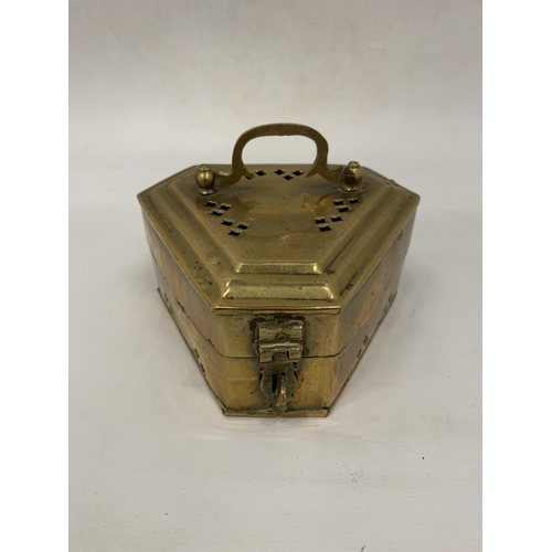 104 - A PIERCED BRASS CRICKET COIN TIN