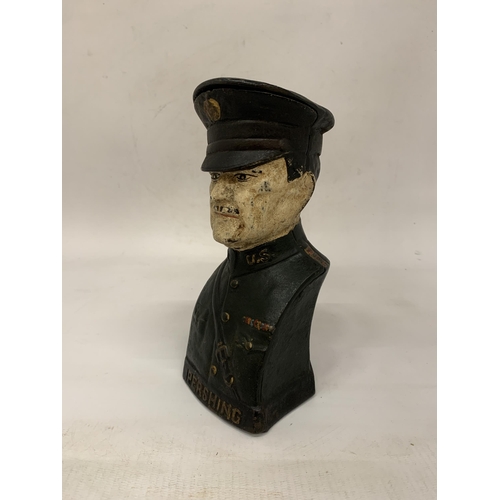 107 - A CAST IRON WWI GENERAL PERSHING MECHANICAL COIN BANK