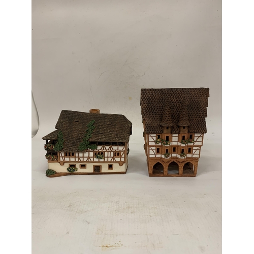 112 - TWO LITHUANIAN HANDMADE CERAMIC POTTERY HOUSES TEALIGHT HOLDERS