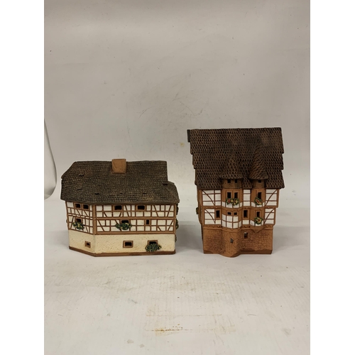 112 - TWO LITHUANIAN HANDMADE CERAMIC POTTERY HOUSES TEALIGHT HOLDERS